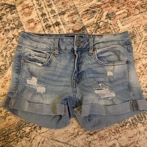 Aeropostale Distressed Denim Shorts Size 6 Light Wash Cuffed Jean Shorts